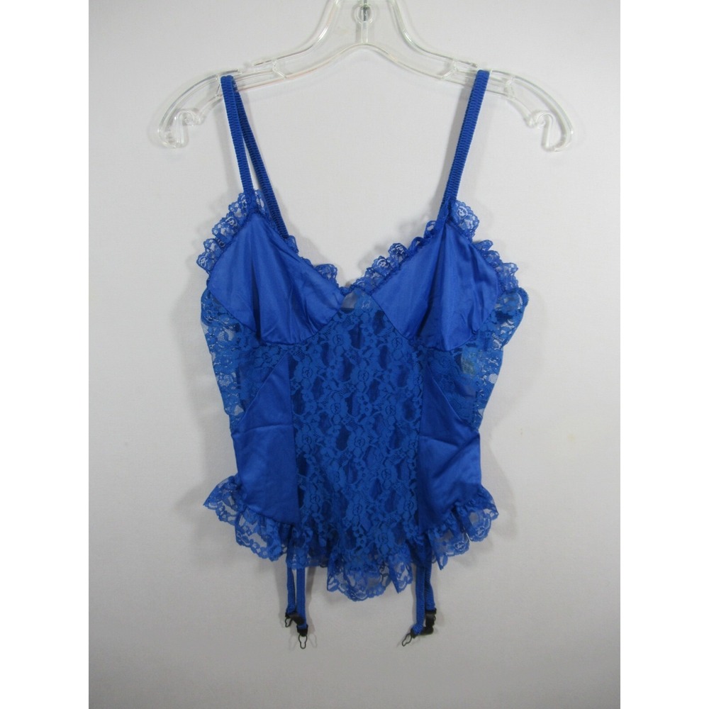 Vintage Nan Flower Lace Camisole w/Garters Medium Blue Nylon Open Bottom